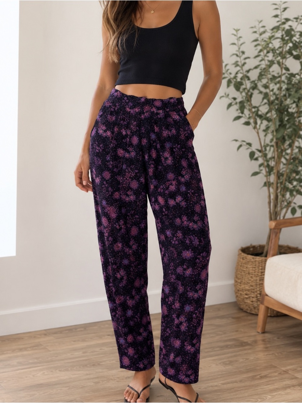 Laura Ashley Vintage 100% Cotton Floral Pull-On Pants Women’s US 8 EUR 36